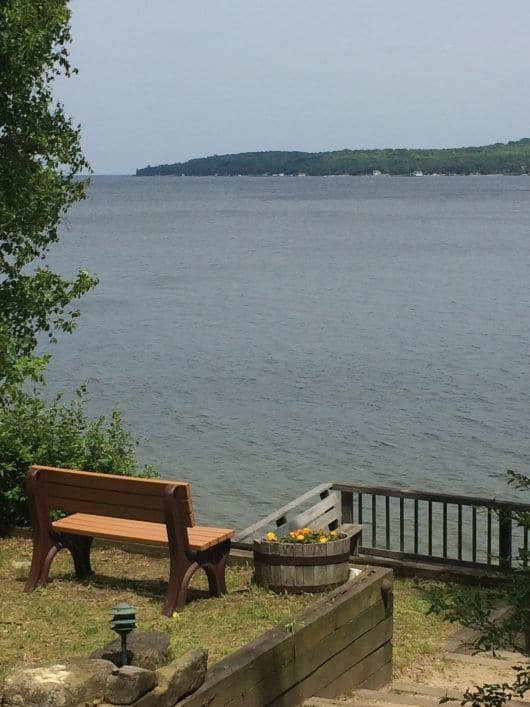 Deck overlooking the shoreline at the Country House Resort, Door County Wisconsin